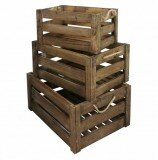 Set of 3 Vintage Farm Shop Style Wooden Slatted Apple Crate Storage Box Display